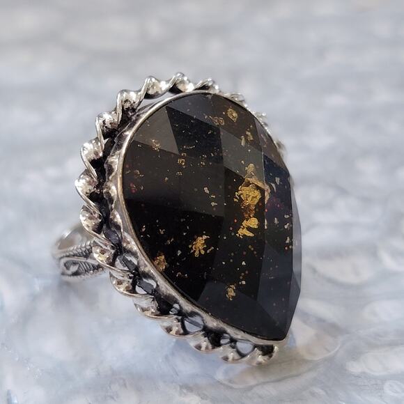 Black and Gold Stone Statement rings, 1.16 Inch Stone, Size 8.5 - Picture 10 of 10